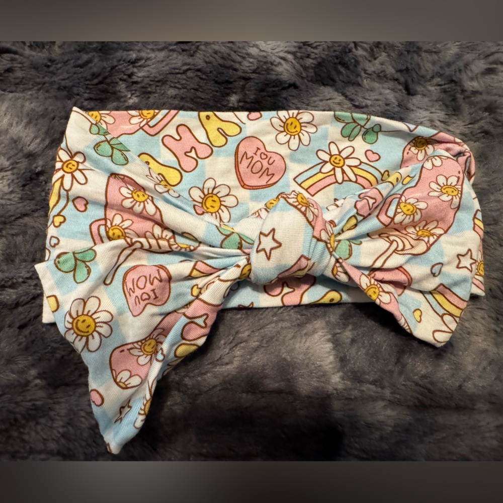 Pastel Rainbow Daisy Bamboo Knot Headband Bow NWOT